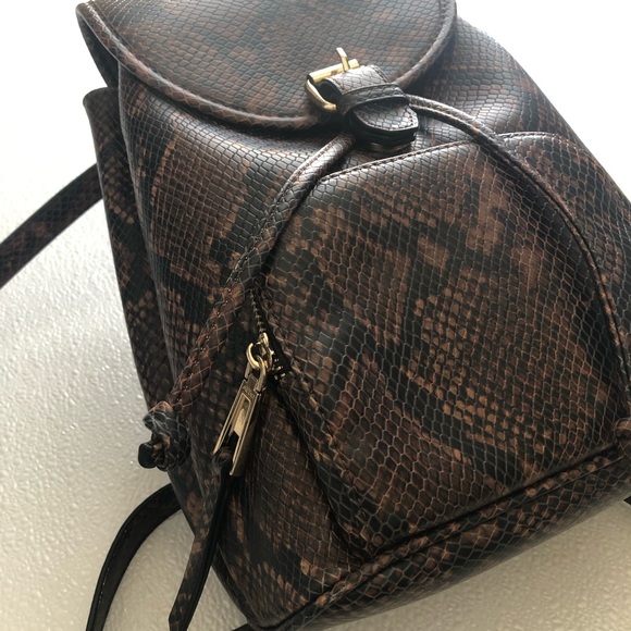 Aldo Python Snake Print Backpack Purse in Brown and Gold - Picture 2 of 15
